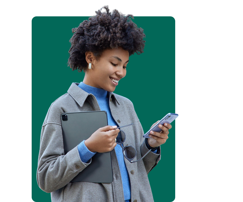 lady all smiles looking at her phone | online shopping in kenya | Naivas app